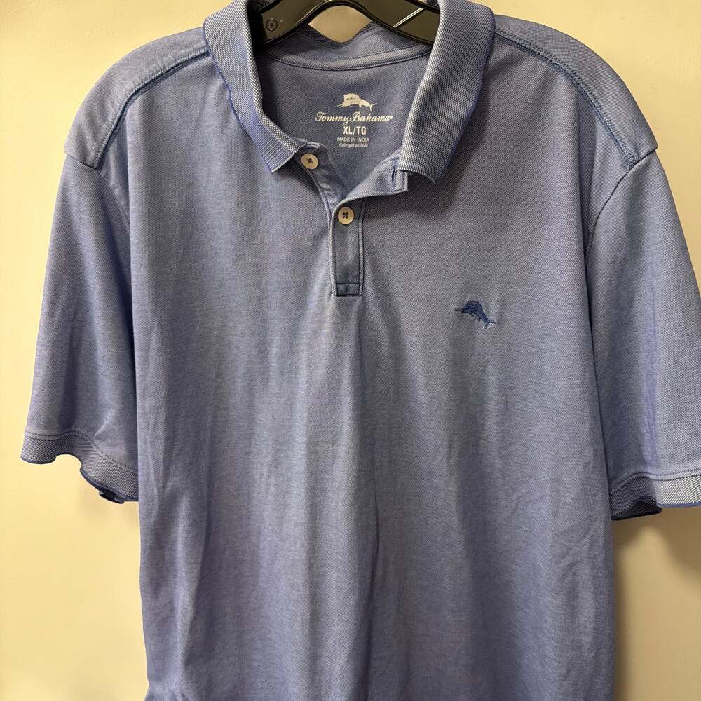 Tommy Bahama Men's XL Short Sleeve Polo Shirt Blue Pique Marlin Logo